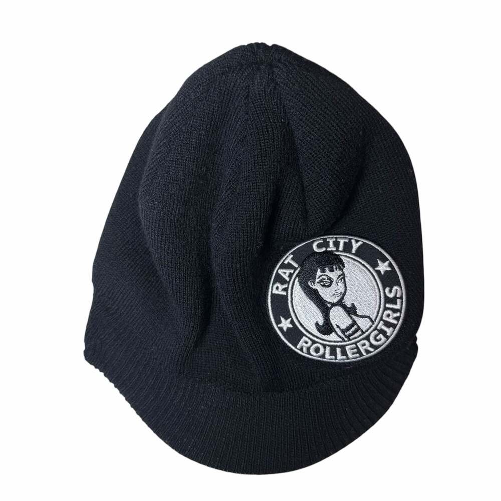 Rat City Rollergirls Black Cuffed Beanie Hat with Visor and Embroidered Patch